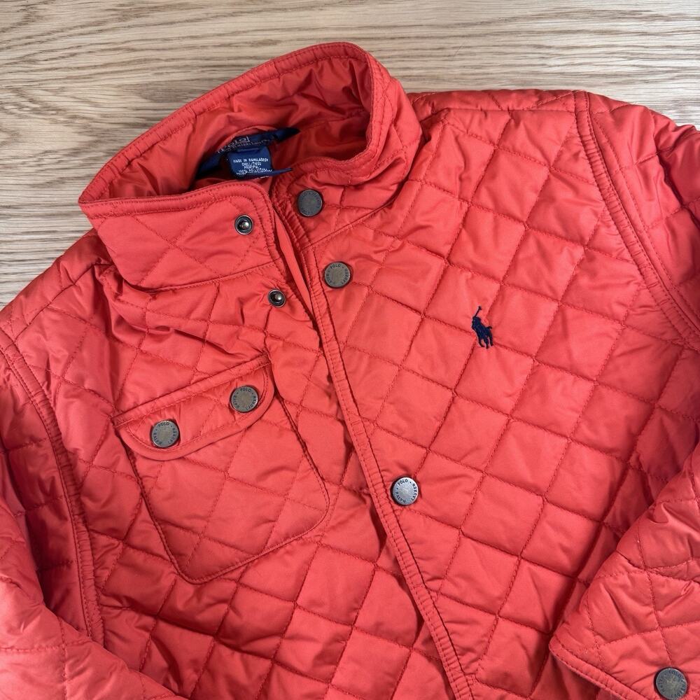 Polo Ralph Lauren Boys 7 Orange Quilted Barn Jacket Corduroy Trim Coat Chore